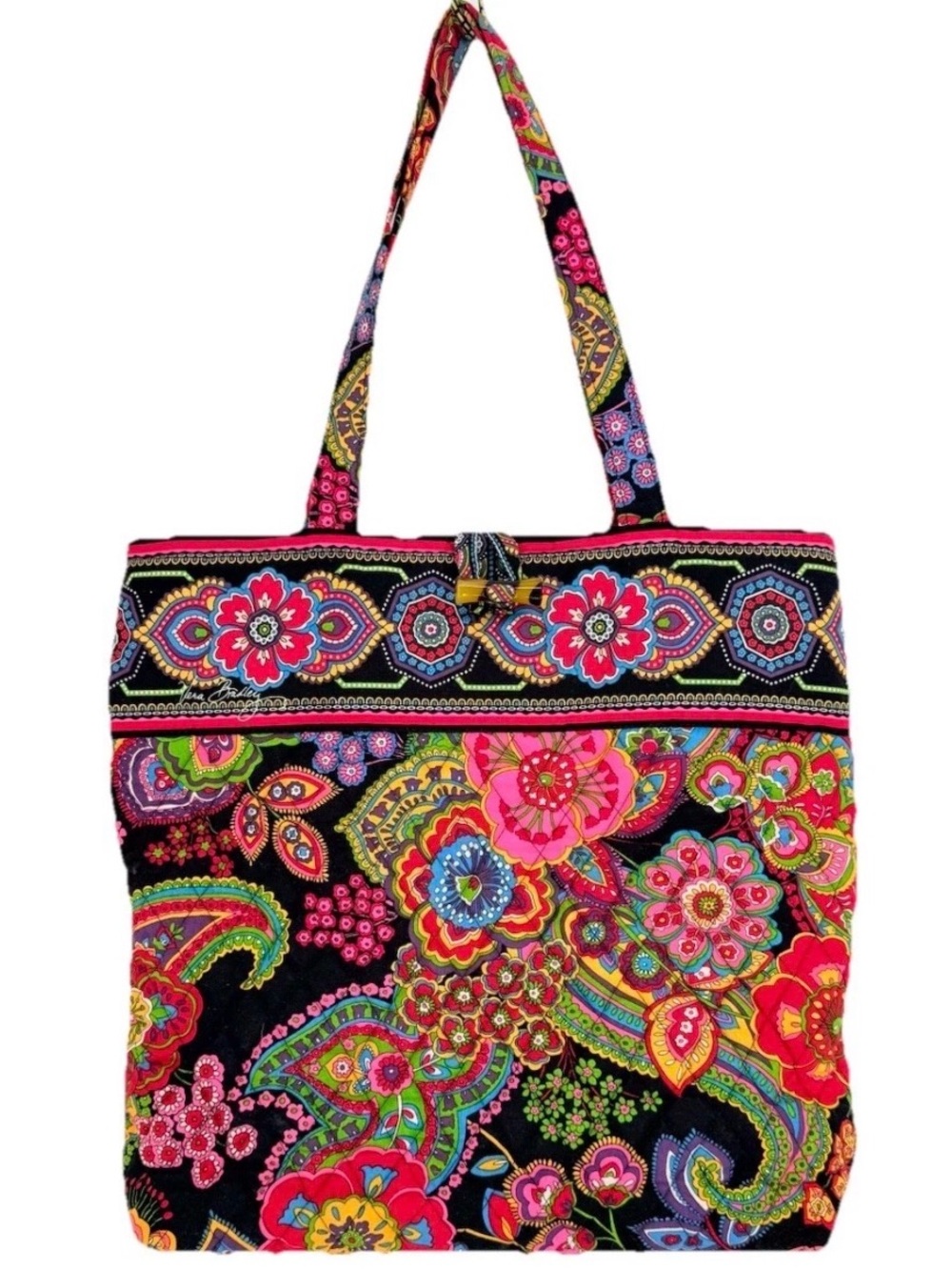 Vera Bradley Quilted Tote Bag Floral Paisley Cotton Shoulder Handbag Colorful
